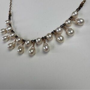 Artisan Freshwater Pearl Fringe Necklace 14K Gold Filled Hematite 16.5–20”